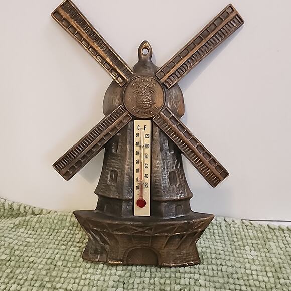 Vintage Metal Windmill Wall Thermometer Aloha Hawaii Pineapple Tropical Decor - Picture 1 of 7